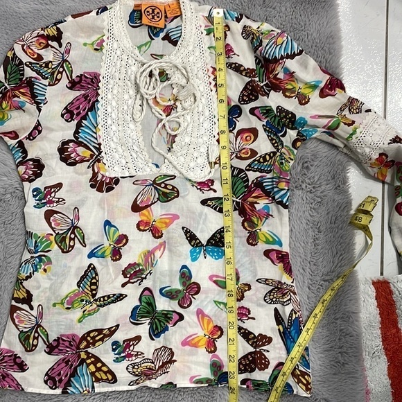 Tory Burch Women’s White Cotton Butterfly V-neck Long Sleeve Blouse - Picture 15 of 16